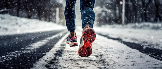 Foto op Plexiglas  speed foot and legs running during winter training © mariyana_117