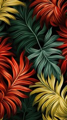 Fundo de folhas tropicais em cores pastel da moda. Folha de palmeira colorida. Ilustração de verão para papel pop art, design de tecido, papel de parede com flora.