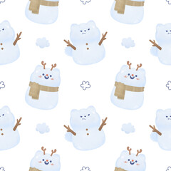  cute Christmas Seamless pattern with ornament snowman cat reindeer Watercolor Great for  Winter Project, Wrapping Paper, Backgrounds, Wallpapers,nursery,baby shower.