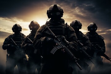 A group of airsoft players in silhouette, poised for tactical challenges