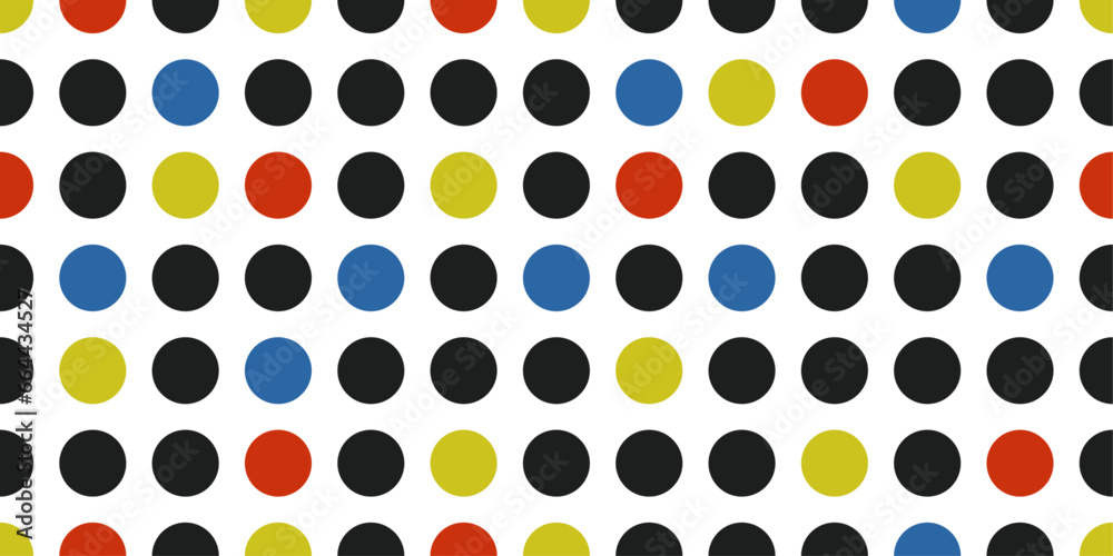 Poster Pattern of colored dots in a grid. Seamless vector mosaic pattern. Grid of circles.