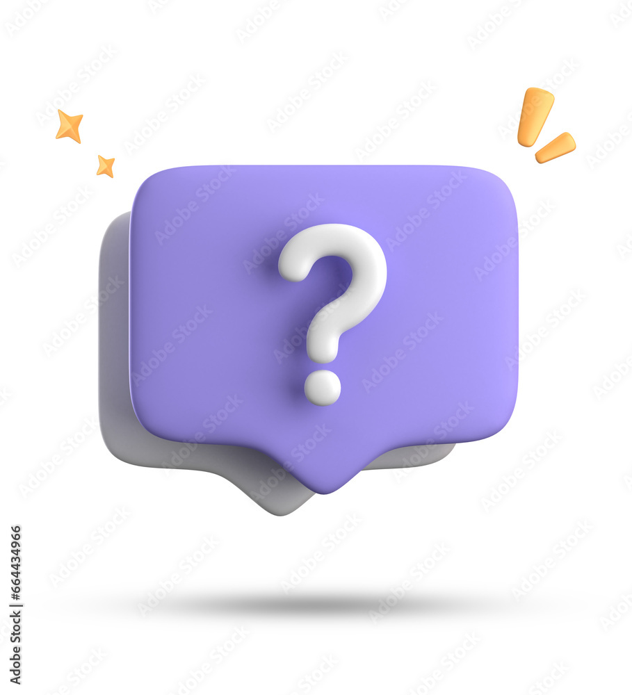 Fototapete 3d rendering of speech bubble, 3d pastel chat with question mark icon set.