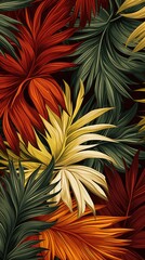 Fototapeta na wymiar Fundo de folhas tropicais em cores pastel da moda. Folha de palmeira colorida. Ilustração de verão para papel pop art, design de tecido, papel de parede com flora.