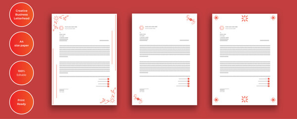 Simple professionl corporate Company office abstratct creative clean minimalist Elegant business style letterhead.Red letterhead,business proposal letter,standard,unique design template.