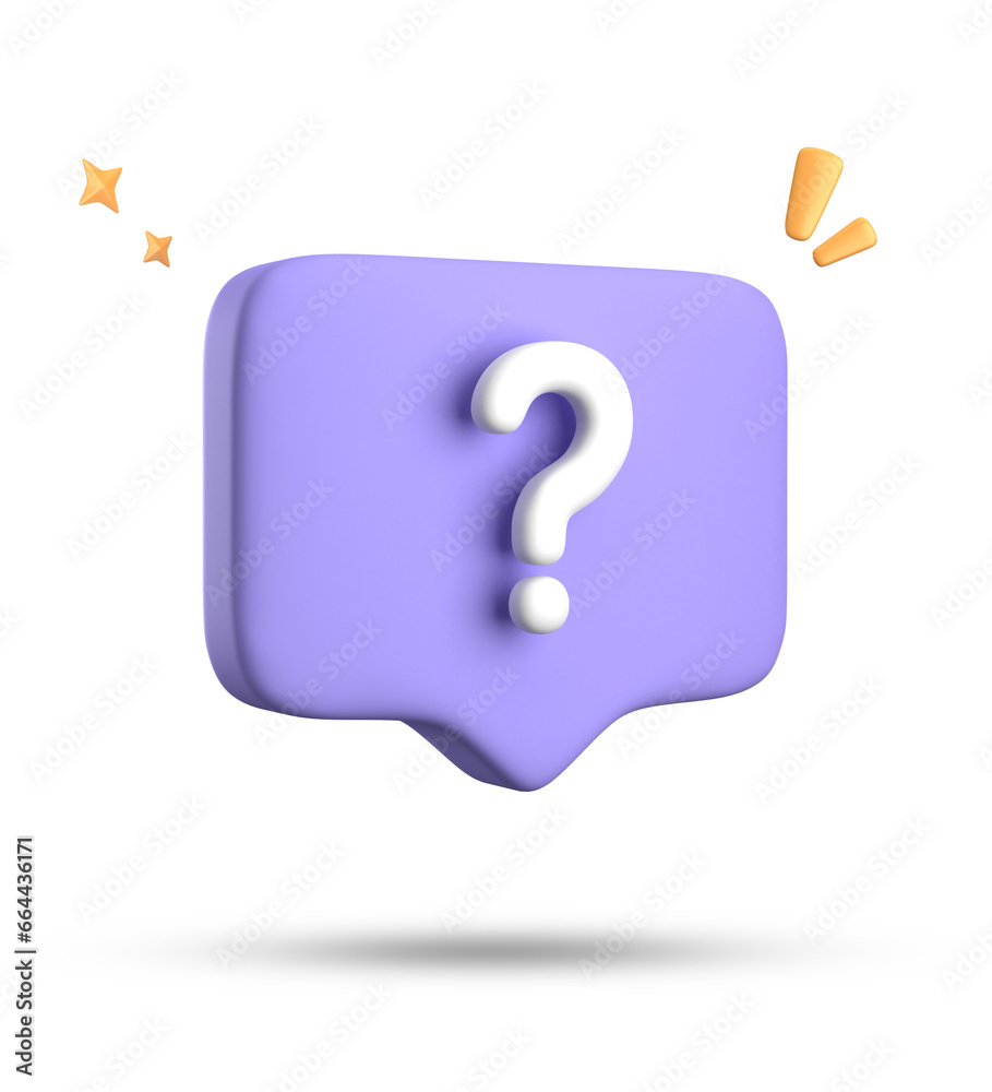 Fototapete 3d rendering of speech bubble, 3d pastel chat with question mark icon set.