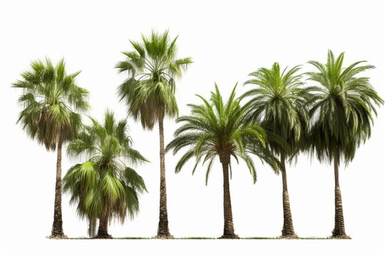 Assorted palm trees on a white background. Generative AI