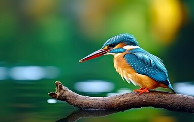 Fototapeta premium The common kingfisher wetlands bird colored feathers from different birds.