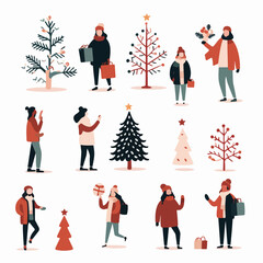 set of christmas silhouettes