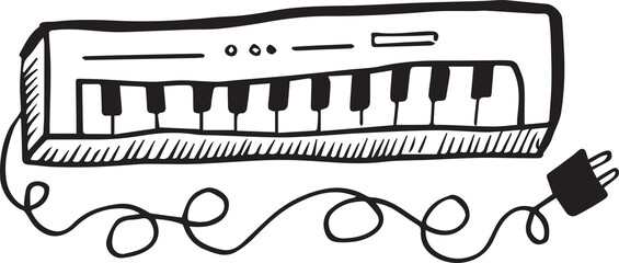 Obraz premium Digital png illustration of black hand drawn keyboard on transparent background