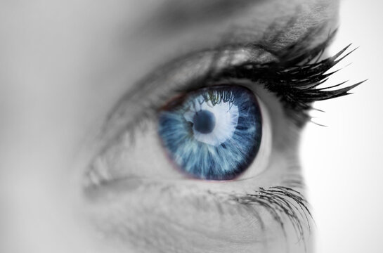 Digital png photo of woman's blue eye looking on transparent background