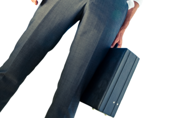 Digital png photo of midsection of caucasian businessman with briefcase on transparent background