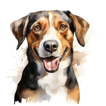 Watercolor dog clip art on white background.