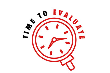 Digital png illustration of timer with time to evaluate text on transparent background