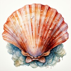 Watercolor Seashell clipart on white background. - obrazy, fototapety, plakaty
