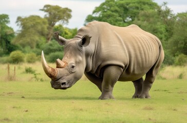 Obraz premium White Rhino grazing.
