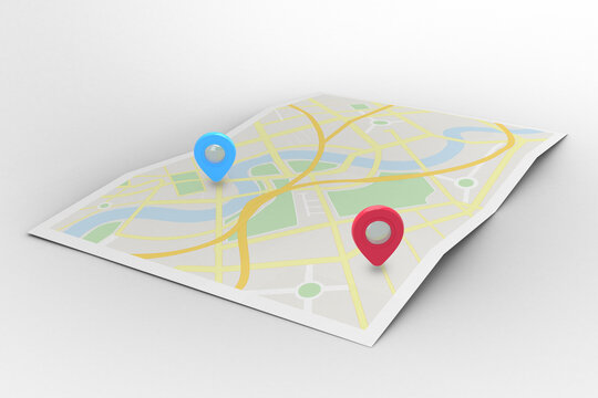 Digital png illustration of map with destination pins on transparent background