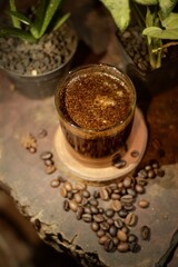 coffee beans and cup