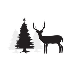 christmas deer silhouette and christmas tree silhouette