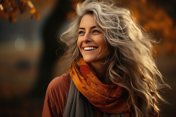 Portrait of a senior woman outside, autumn part of a year