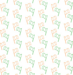 Digital png illustration of green and orange pattern of repeated flags on transparent background