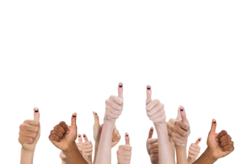 Digital png photo of diverse hand showing thumbs up on transparent background