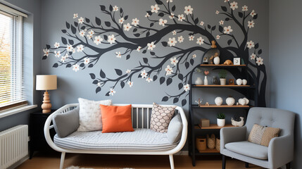 Chic and stylish nursery with a crib and whimsical