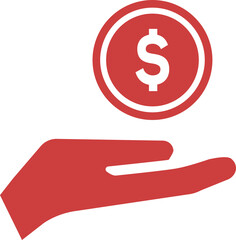 Digital png illustration of red hand and dollar coin on transparent background