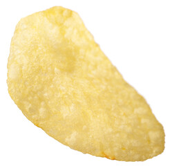 Single potato chip isolated on white background.