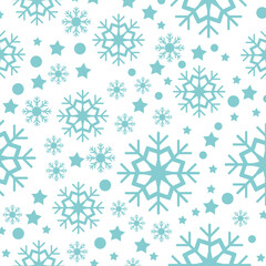 Fototapeta na wymiar Digital png illustration of blue snow flakes repeated on transparent background