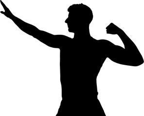 Digital png photo of sportsman raising fist and hand on transparent background