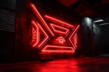 Logo. Neon sign. Red wall. Image. Generative AI