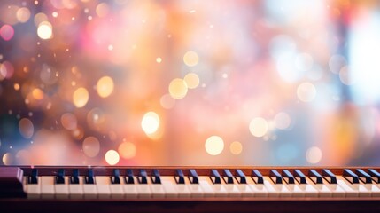 Music bokeh blurred background with piano keyboard with copy space