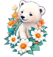 white teddy bear with flowers