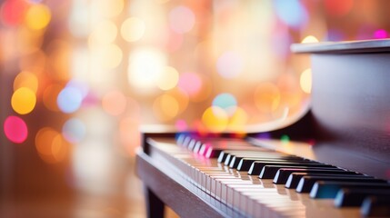 Music bokeh blurred background with piano keyboard with copy space