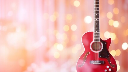 Fototapeta premium Music bokeh blurred background with guitar with copy space