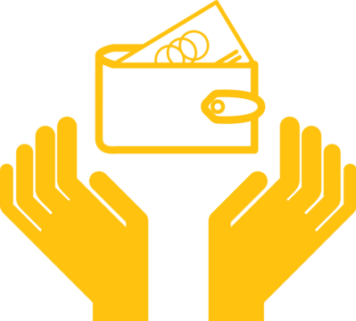 Digital png illustration of yellow hands and wallet on transparent background - Powered by Adobe