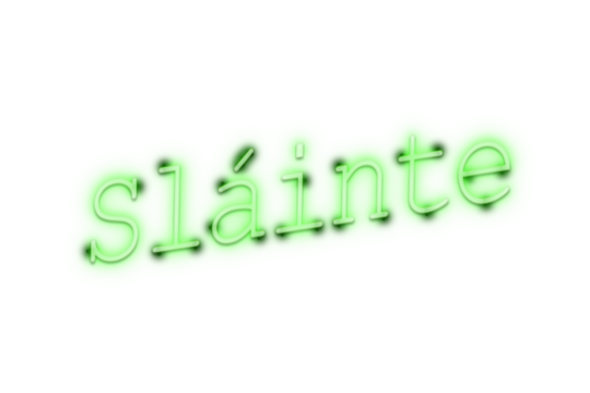 Digital png green text of slainte on transparent background - Powered by Adobe