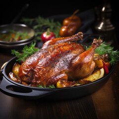 Festive Christmas Recipe Roast Goose Stuffed with Baked