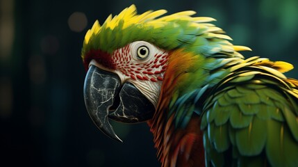 a colorful macow parrot averting its eyes