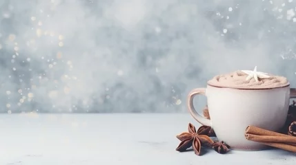 Foto op Canvas cozy winter background with cup of cocoa with space for text © olegganko