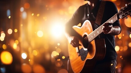 Naklejka premium Music bokeh blurred background with guitar with copy space