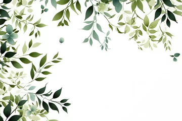 Foto op Plexiglas Herbal minimalist vector frame. Hand painted plants, branches, leaves on a white background. © Huster