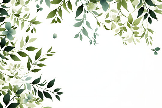 Herbal minimalist vector frame. Hand painted plants, branches, leaves on a white background.