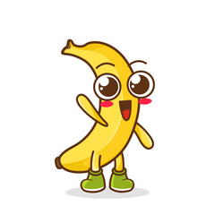 A happy banana waving its hands. Cute funny banana fruit waving hand character