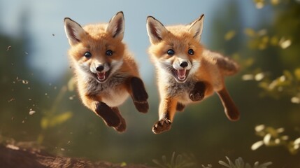 Jumping over a sibling is a juvenile quick fox.