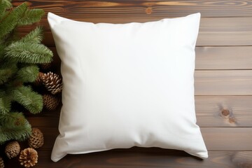 square white pillow mockup winter flat lay