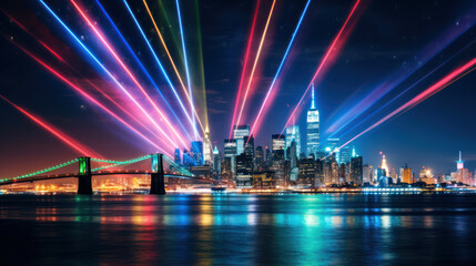 Fototapeta na wymiar Laser show over a big city
