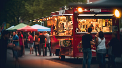 food truck in city festival , selective focus - obrazy, fototapety, plakaty