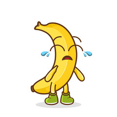 Cute funny crying sad banana fruit character.