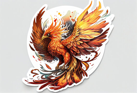 Fire phoenix on white background. AI Generated